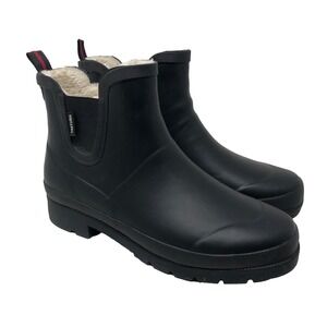 Tretorn Lina Chelsea Rain Boot Womens 10 Black Rubber Faux Fur Winter Outdoor
